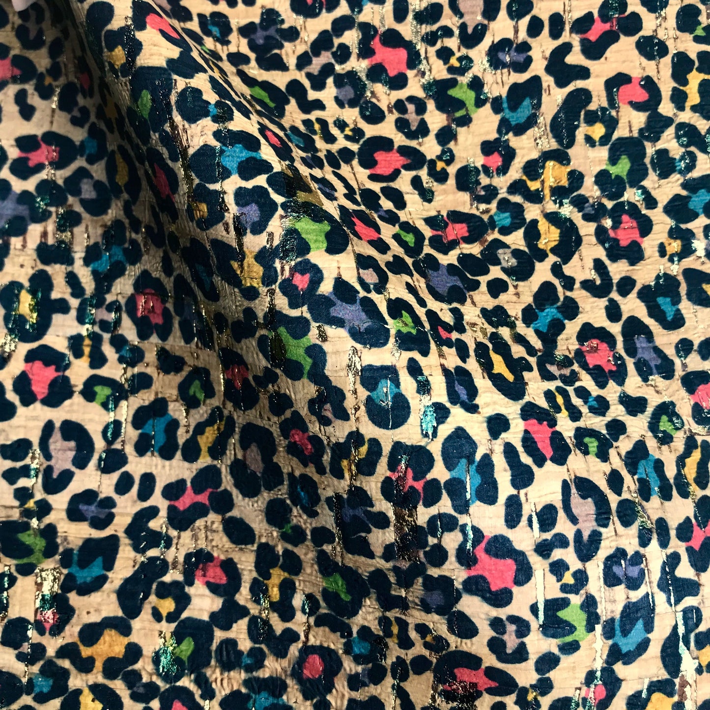 Multi Color Cheetah Print on Natural Cork with Gold Flakes