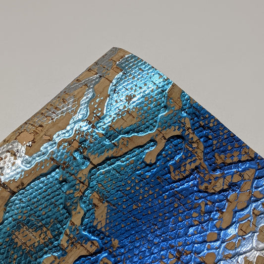 Blue Silver Multi Boa Emboss on Natural Cork