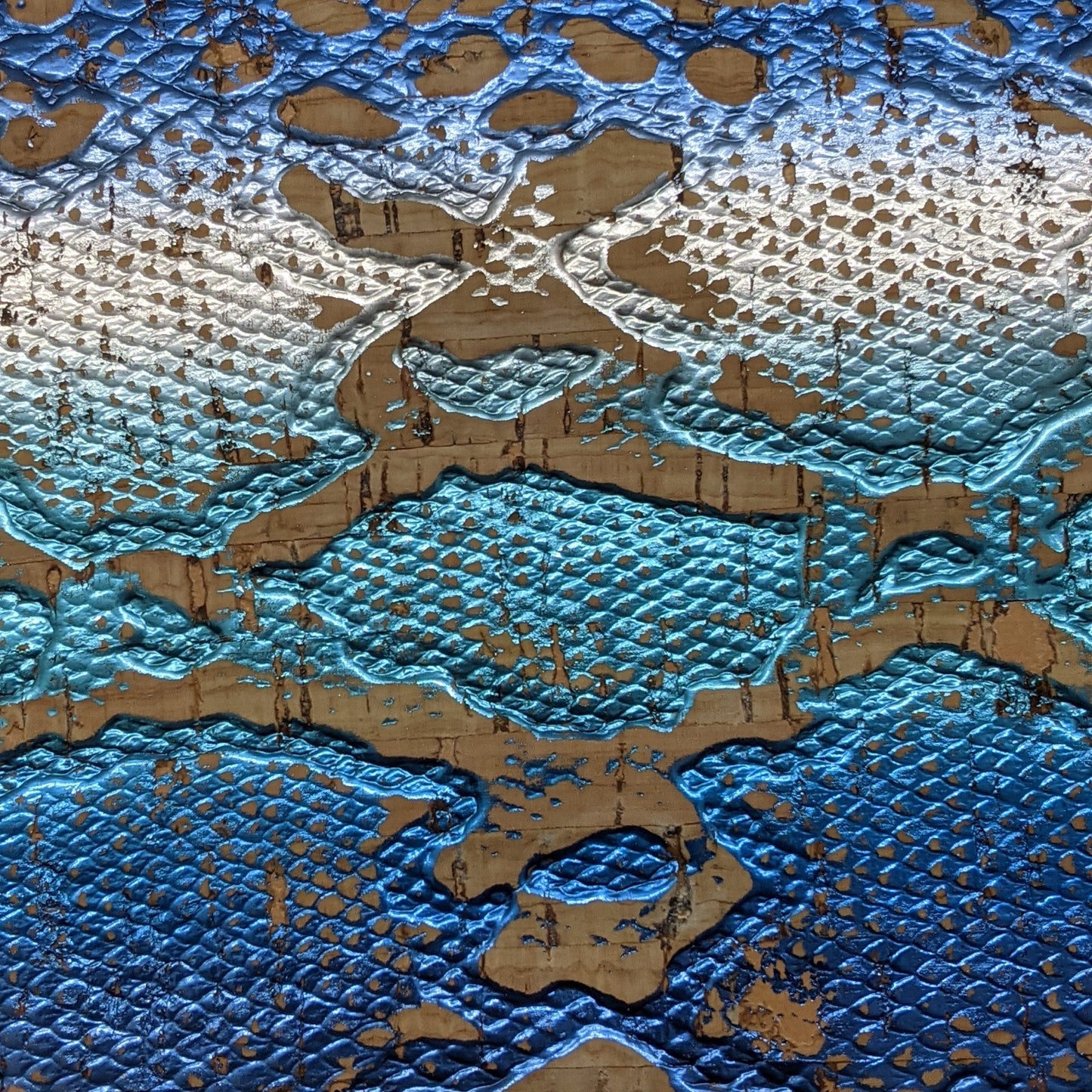 Blue Silver Multi Boa Emboss on Natural Cork
